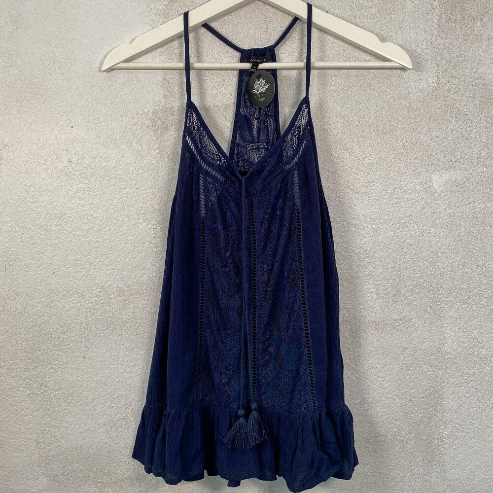 Staccato Boho Style Navy Blue Tank Top, NWT Size Med